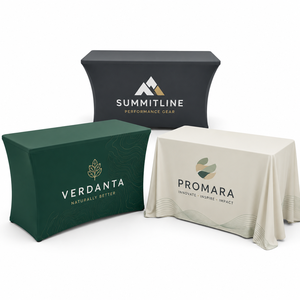 Full Color Custom <b>Table</b> Cloth Cover With Logo <b>6ft</b> 8ft Stretch Tablecloth Spandex For Trade Show Event <b>Table</b> Cloth - Product Image 1
