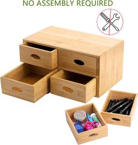 Bamboo 3-<b>Drawer</b> <b>Desk</b> Organizer Countertop Makeup Tabletop Storage for Home Office Workspace - Product Image 2