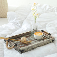 Fabricant direct Shabby Chic pin café thé alimentaire plateau de rangement en bois décoratif plateau de service en bois avec poignée