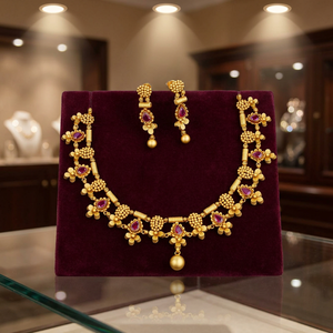 Parure de bijoux Ratna pour femme, style vintage or antique, collier ras-du-cou avec boucles d'oreilles, cadeau de mariage et de fiançailles - Product Image 4