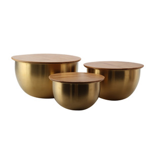 Ensemble de bols mélangeurs en acier inoxydable doré sur mesure avec couvercles en bambou, bols à salade en métal, ustensiles de cuisine empilables, bols de rangement - Product Image 4