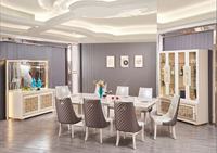 Ensemble table et chaises de salle à manger, finition brillante, élégant, luxueux, pour la maison, grand format, buffet avec miroir