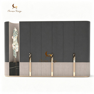 Luxury Design Wooden Leather Wardrobes Custom Villa House Clothes <b>Cabinet</b> Closet <b>Storage</b> <b>Bedroom</b> Furniture - Product Image 2