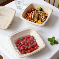 Boîte à lunch jetable en pulpe, boîte à emporter, nourriture légère, salade, soupe, nouilles, bol carré, vaisselle biodégradable, 450 ml D888