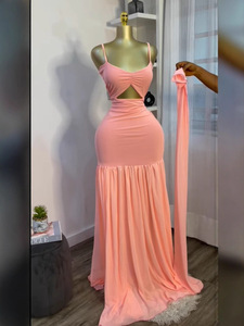 Women's Cutout Waist Maxi Dress <b>Spaghetti</b> <b>Strap</b> Convertible Scarf Sleeveless Flowy Formal Gown Dresses Fashion - Product Image 4