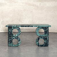 Table console d'entrée en marbre veiné unique, style Dream Home, avec double empilement, découpe ronde creuse, pieds en bloc, sculpture minimaliste