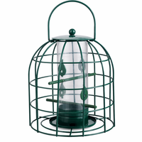 Mangeoire à oiseaux double cage avec tube à graines transparent, plusieurs perchoirs, grande poignée de suspension, plateau de base, décoration de jardin, en fer, écologique