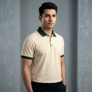 Camiseta de Hombre con Cuello en Contraste Antiarrugas, de Punto, Manga Corta, Corte Regular, con Patrón, Logotipo Personalizado, Uniforme - Product Image 1