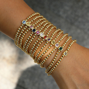 Bracelet délicat en laiton avec pierre <span class=keywords><strong>de</strong></span> <span class=keywords><strong>naissance</strong></span> des 12 mois, bracelet à perles avec pierre <span class=keywords><strong>de</strong></span> <span class=keywords><strong>naissance</strong></span>, zircon coloré, bracelet à double perles réglable, cadeau - Product Image 5