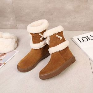 Nouvelles bottes de neige tendance en cuir de vachette de luxe, décontractées, plates, à enfiler, montantes, pour l'hiver - Product Image 3