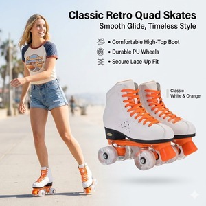 Patines de Ruedas Cuádruples Unisex para Invierno, Blancos/Negros, Parte Superior de PVC, Base de Nailon, Freno Fijo, Ruedas Profesionales, Rodamientos ABEC-7/9, Estables y Ligeros - Product Image 1