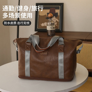 Bolsa de Viaje de Gran Capacidad Estilo Retro con Asa Extraíble, Bolso Tote Unisex de Color Sólido para Viajes de Ocio - Product Image 3