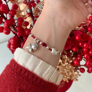 Pulsera de hilo rojo de plata pura 999 con dije de poni y lingote de oro para uso diario, joyería unisex - Product Image 5