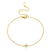 Mlluki Joyería al por Mayor, Pulsera de Plata de Ley 925 Chapada en Oro de 14K con Pequeño Dije de Trébol de la Suerte con Circonita Cúbica