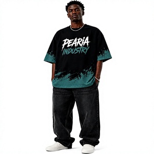 Oversized Men T Shirt Graphic Print Short Sleeve Tee Splatter Color Block Streetwear Top - Product Image 1