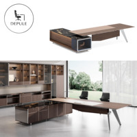 Meubles de bureau commerciaux, bureau de direction moderne en forme de L, bureau de patron de luxe, bureau de PDG en bois, solution de bureau tout-en-un