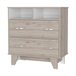 Commode à 2 tiroirs Aaron gris clair, meuble de rangement moderne pour chambre à coucher - Product Image 5