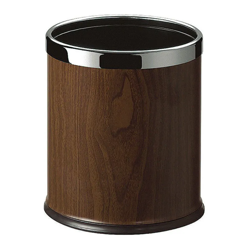 Hotel Stainless Steel Garbage Bin Open Top Wooden Room Durable Double Layer Round Trash Can