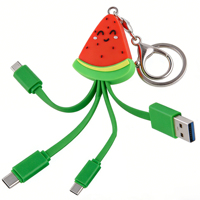 Câble de charge 3-en-1 portable en PVC souple, thème fruit pastèque, idéal pour l'été et les cadeaux de voyage