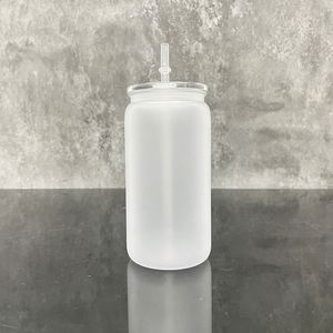 Custom LogoBulk Custom Reusable Matt Acrylic Water Bottle Drinking Plastic Frosted 16oz Beer Can with <b>Lid</b> <b>and</b> <b>Straw</b> - Product Image 2