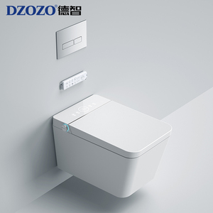 Inodoro de cerámica blanco de doble descarga, suspendido en la pared, con taza cuadrada y tapa de asiento de inodoro personalizable, con drenaje de trampa P. - Product Image 2