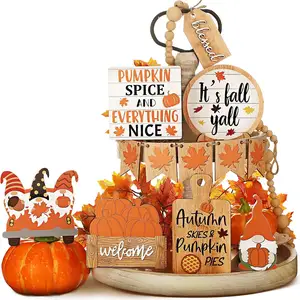 Farmhouse Wooden Sign Maple Pumpkin Grateful Fall Decor Harvest Thanksgiving Party Kitchen Home Holiday Decor Tray Signs Decor