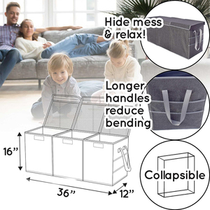 Caja de almacenamiento de material de 3 rejillas de alta calidad con diseño creativo, caja de almacenamiento de <span class=keywords><strong>juguetes</strong></span> rectangular duradera con tapa estampada en rejilla - Product Image 2