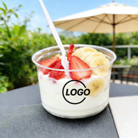 Bol à Açaï Personnalisé 8-32oz, Seau à Yaourt et Fruits, Bol en Plastique avec Impression de Logo, Gobelet en Plastique avec Couvercle Dôme ou Plat