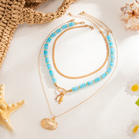 Ensemble de colliers superposés pour femmes, pendentif coquillage doré, chaîne à perles, breloque poisson, bijoux d'été pour la plage et l'océan, cadeau