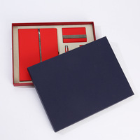 Ensemble cadeau d'entreprise personnalisé OEM 4 en 1 en cuir PU rouge, comprenant un carnet, un porte-cartes, un stylo et un porte-clés, accessoires de bureau, cadeaux d'entreprise