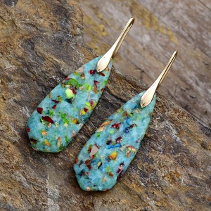 Bohemian Natural Stone Teardrop Pendant <b>Earrings</b> Green Silver Color Party Fashion Jewelry - Product Image 5