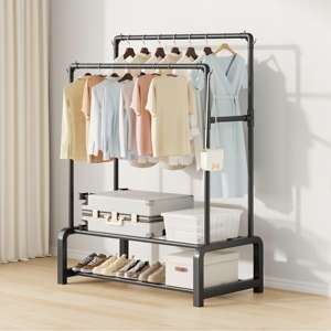 110 מודרני מוט מתכת בד מתלה פלסטיק תחתון חלודה מעיל עמיד למטה סלון בגדים אחסון בגדים אחסון כפול שכבת מדפים - Product Image 1