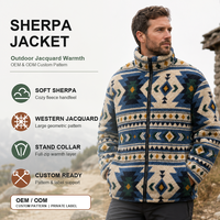 Veste en sherpa pour homme avec logo personnalisé OEM, motif géométrique vintage, veste en polaire épaisse et chaude pour l'hiver, fermeture éclair, streetwear d'extérieur