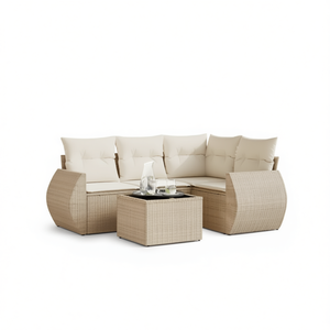 Ensemble de canapés de jardin en rotin beige 4 places, résistant aux intempéries, mobilier d'extérieur au design contemporain - Product Image 1
