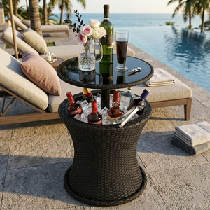 Table de bar portable en rotin PE à hauteur réglable, seau à glace intégré, idéale pour patio, piscine, jardin et fêtes en extérieur - Product Image 6