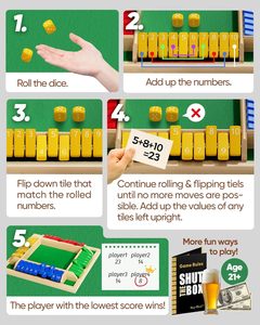 Jeu <span class=keywords><strong>de</strong></span> <span class=keywords><strong>société</strong></span> classique Shut the Box avec dés, <span class=keywords><strong>pour</strong></span> les soirées en famille, la salle <span class=keywords><strong>de</strong></span> classe, les voyages, table en bois, 2 à 4 joueurs - Product Image 6