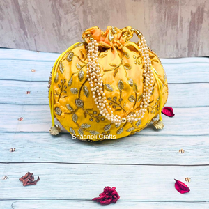 Bolso de muñeca de trabajo Zari bordado para boda, bolso Potli, regalos de devolución para mujer, bolsos de mano bordados con hilo étnico para mujer - Product Image 4