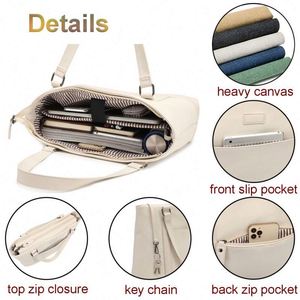 BSCI Factory Custom Logo Canvas <b>Laptop</b> Tote Work <b>Bag</b> for <b>Women</b> with 4 4Inch Computer Compartment Pockets Handbag - Product Image 5