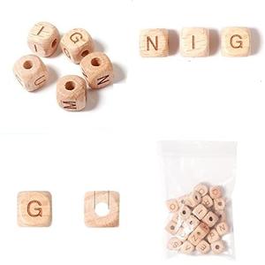 Benutzer definierte natürliche quadratische große Loch Holz perlen mit Anfangs buchstaben Schmuck Herstellung Holz Brief Perlen - Product Image 2