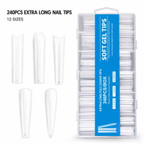 Faux ongles en gel souple 240 pièces, forme cercueil, couvrance totale, transparents, à presser, avec logo personnalisé pour salon de beauté, bar à ongles, studio, fournitures - Product Image 4