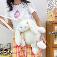 Sac à dos en peluche créatif grande taille blanc avec longues oreilles, sac d'école en forme de lapin de dessin animé avec bretelles réglables pour enfants et filles