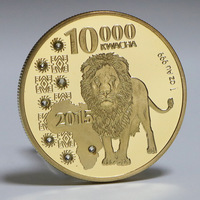 Pièces de monnaie étrangères commémoratives de la faune africaine de Zambie, incrustées de diamants, représentant un léopard et un éléphant