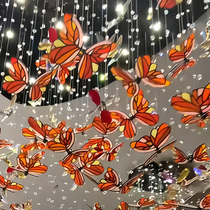 Lustre en verre artistique haut de gamme sur mesure pour plafonds ultra hauts, style <span class=keywords><strong>Tiffany</strong></span>, feuille d'érable, papillon, suspendu pour restaurants et hôtels - Product Image 3