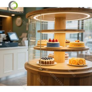 Aménagement intérieur de boulangerie commerciale, comptoir de présentation de gâteaux en bois et verre durable, mobilier de boulangerie sur mesure - Product Image 5