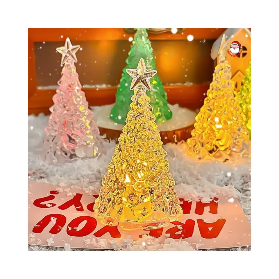 Factory Supply 3D Acrylic Christmas Tree Acrylic Christmas Tree LED Colorful Crystal Night Lights for Christmas Gifts