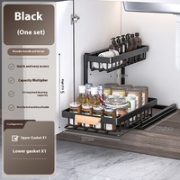 Évier de cuisine double moderne multifonctionnel avec tiroir de rangement profond en métal, panier pour vaisselle et support coulissant pour épices