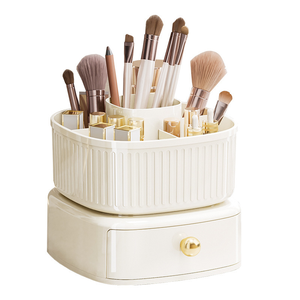 Caja de almacenamiento de cosméticos de plástico de estilo lujoso y ligero Simple de gran capacidad, estante de almacenamiento de cosméticos giratorio de doble capa - Product Image 4