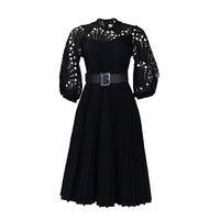 Vêtements d'été pour femmes grande taille Jupe plissée en crochet Robe de soirée en dentelle à manches longues