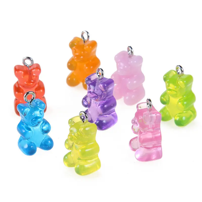 Wholesale Fashion Cute Resin Gummy Bear Pendant Charms for Woman Girls Cartoon Jewelry Findings DIY