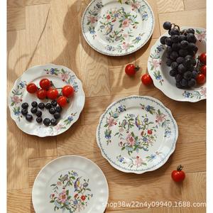 <span class=keywords><strong>Assiette</strong></span> à dîner/dessert en céramique de 8 pouces avec motif de fleurs et d'oiseaux de style chinois, <span class=keywords><strong>bord</strong></span> en dentelle, passe au micro-ondes, vintage, luxe léger, rétro - Product Image 4